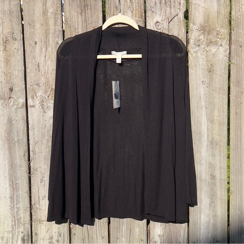 NWT “Dana Buchman” Ribbed Yoke Cropped Black Cardigan, size XL